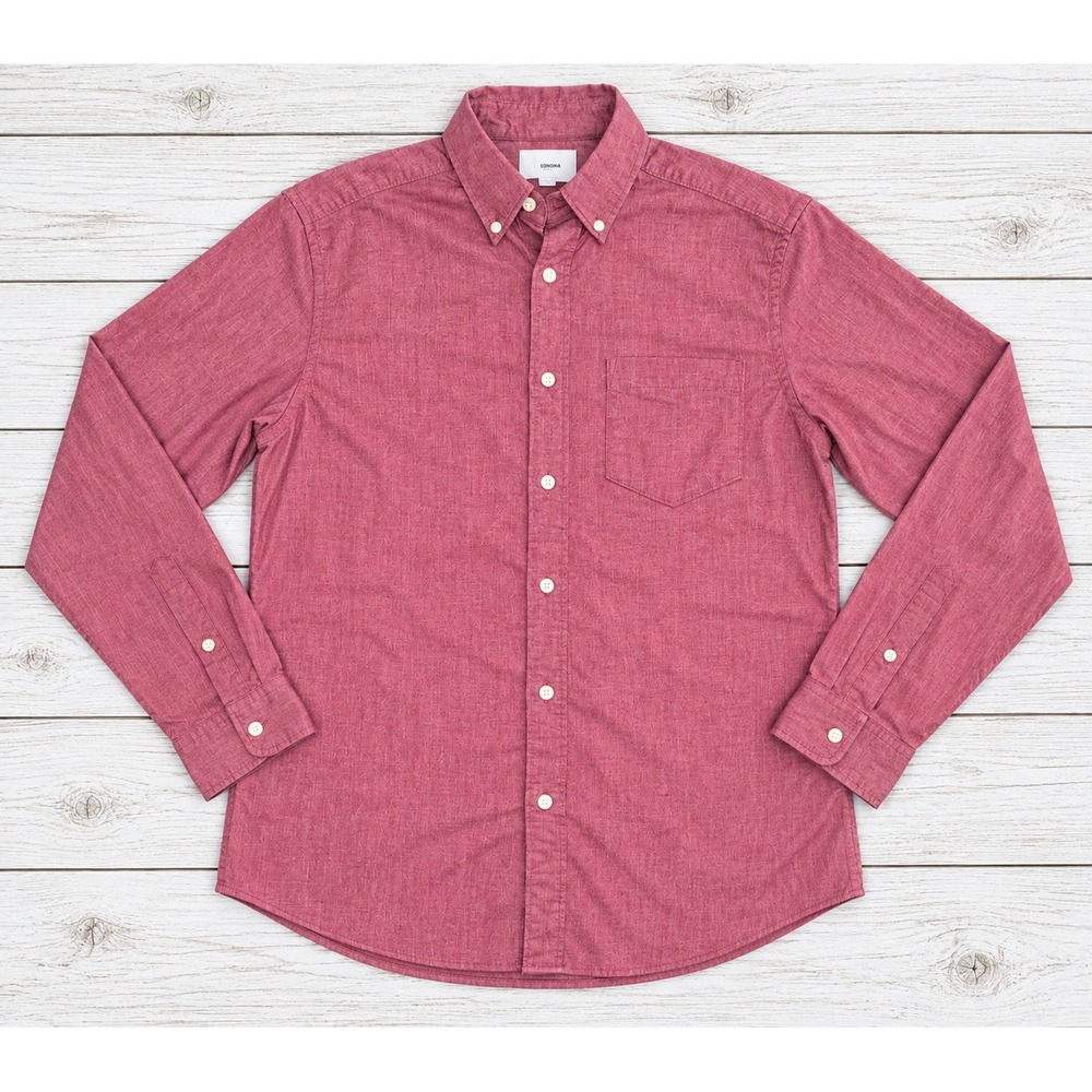 Sonoma Goods For Life Button Down Shirt Burgundy Red Cotton Blend Stretch Size M